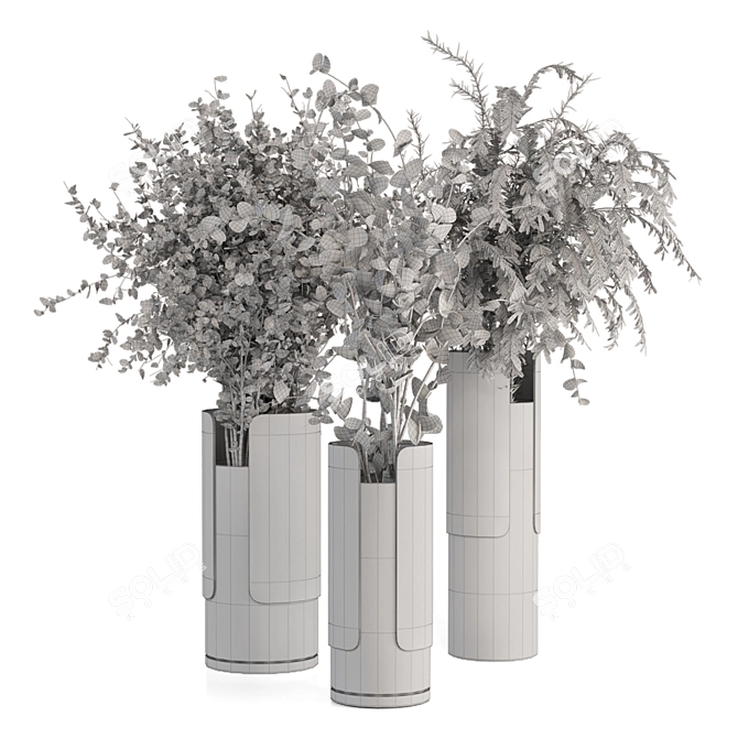 Wood & Ceramic Bouquet Vase Set 3D model image 6