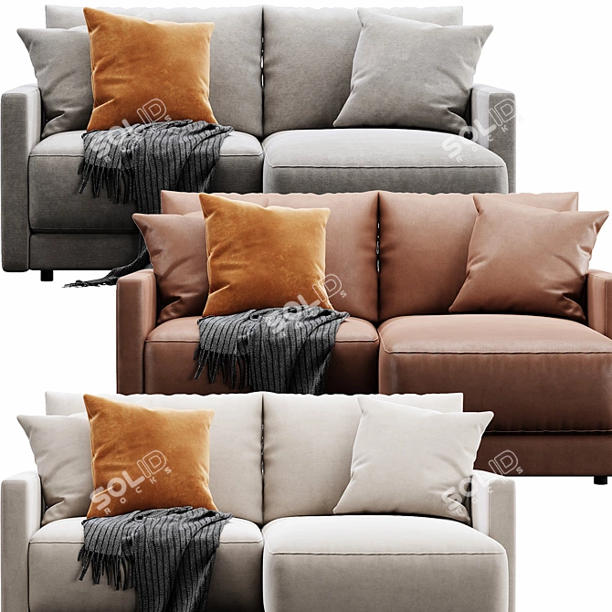 Modern 2-Piece Sectional Sofa 3D model image 2