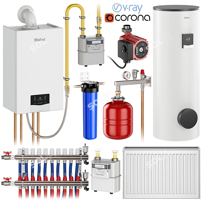 Complete Heating System Bundle 3D model image 1