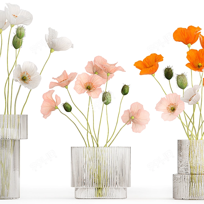 Modern Glass Vase Bouquet 3D model image 4