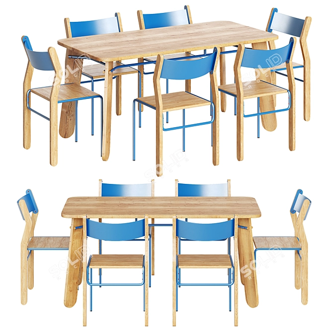 Modern Qullar Tashlar Table Set 3D model image 1