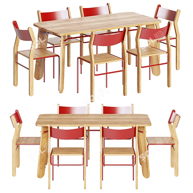 Modern Qullar Tashlar Table Set 3D model image 3