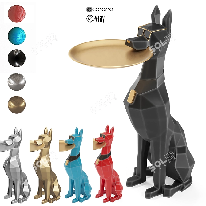 Doberman Server Dog Statue 3D Model 3D model image 1