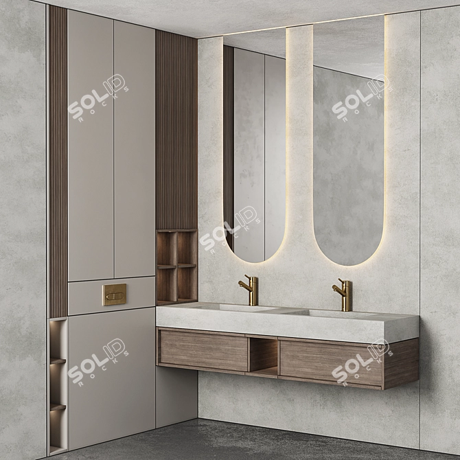 Modern Bathroom Furniture Set in 3D 3D model image 2