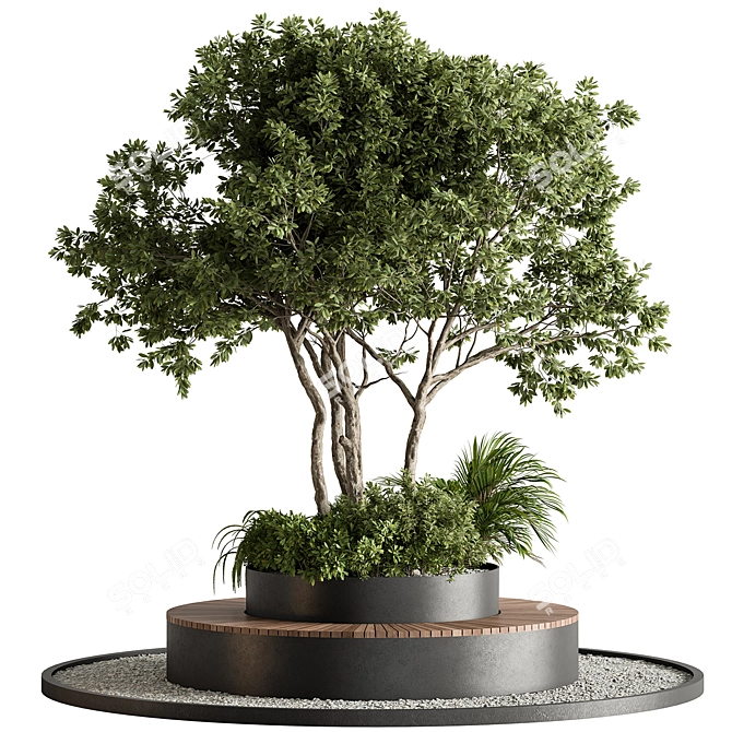Cityscape Oasis Bench Plant Display 3D model image 1