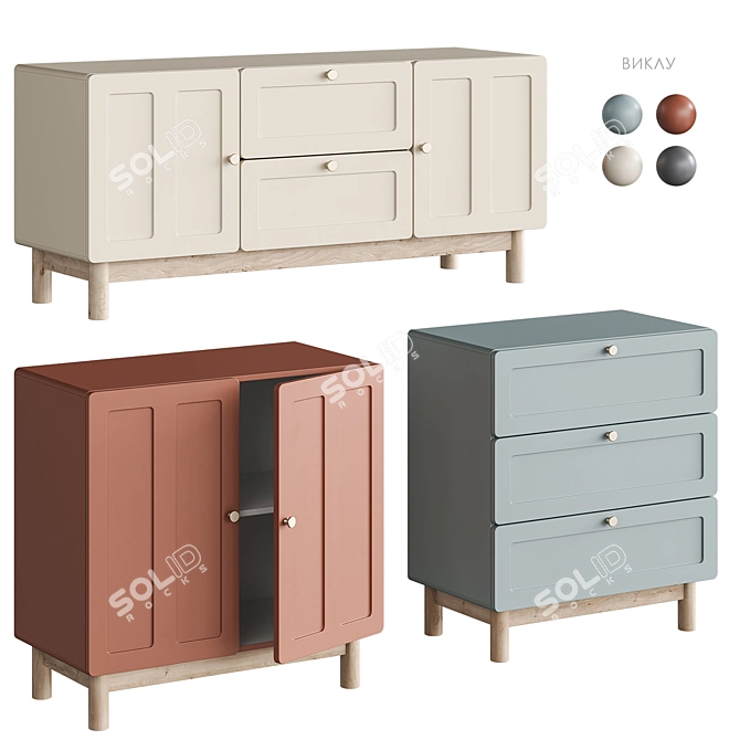 Viklu Furniture Set in Cream 3D model image 1