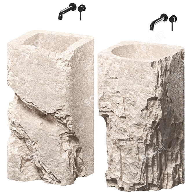 Custom Geometric Stone Wash Basin Set 3D model image 1