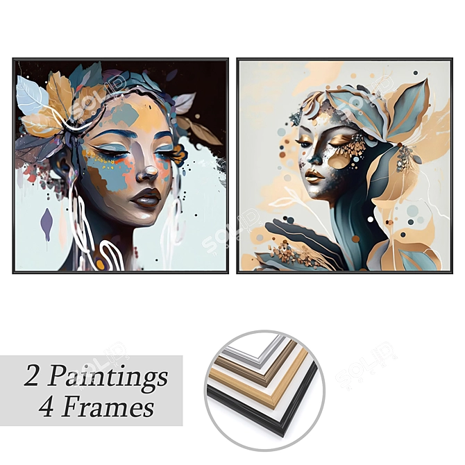 Gallery Art Set with Frames 3D model image 1