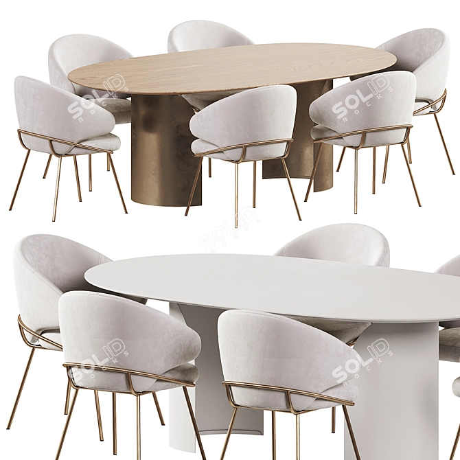 Modern Oval Dining Set 3D model image 1