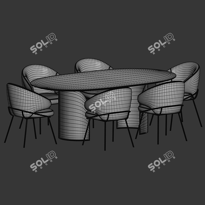 Modern Oval Dining Set 3D model image 5