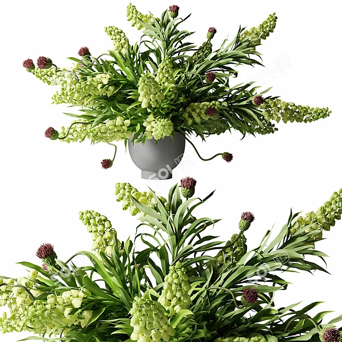 Title: Emerald Persica Bouquet Grey Vase 3D model image 2