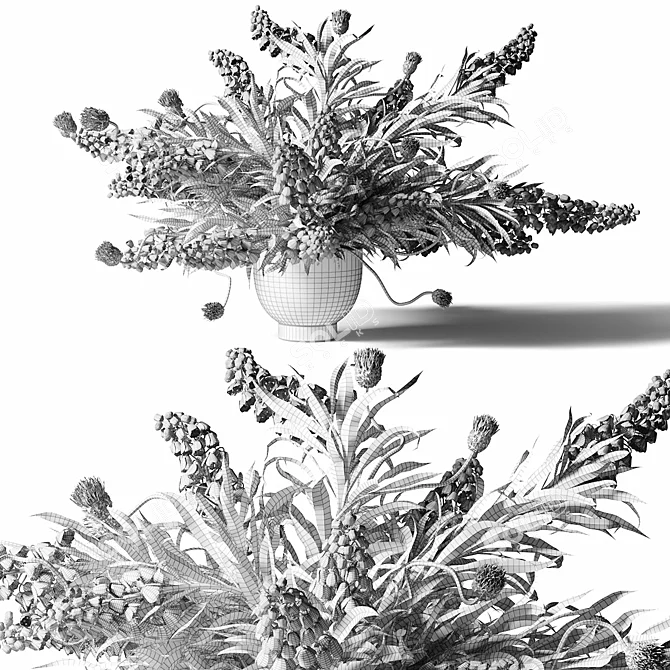 Title: Emerald Persica Bouquet Grey Vase 3D model image 6