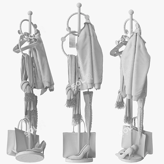 Elegant Wrought Iron Coat Rack 3D model image 4