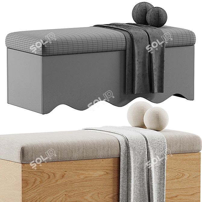 Modern Storage Bench Seat in Millimeters 3D model image 5