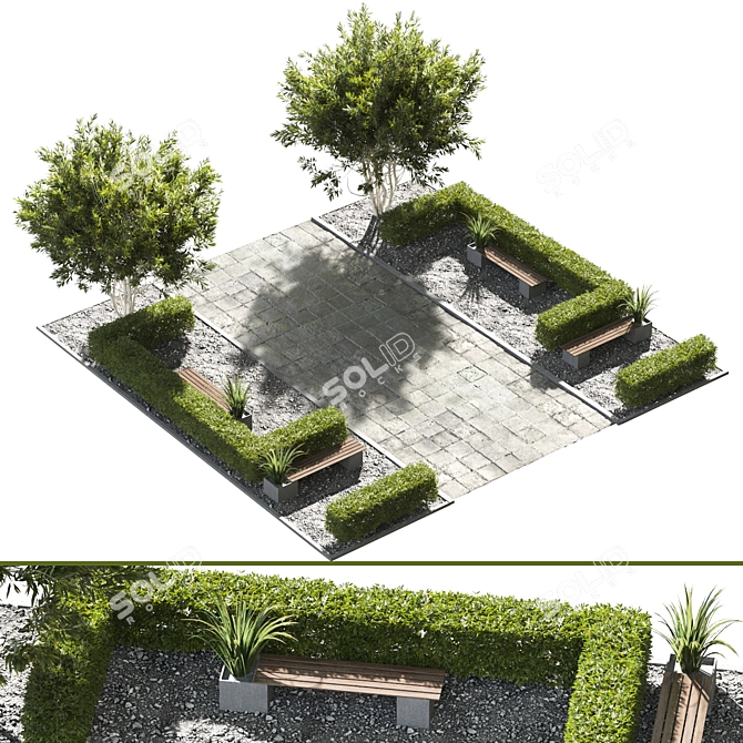 Title: Quaint Town Square Landscape 3D model image 1