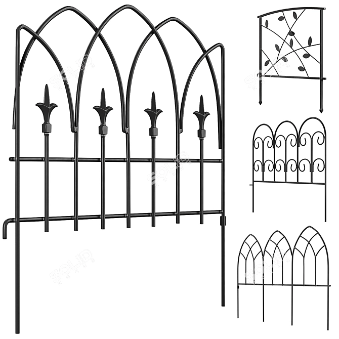 Black Metal Fence Collection 3D model image 1