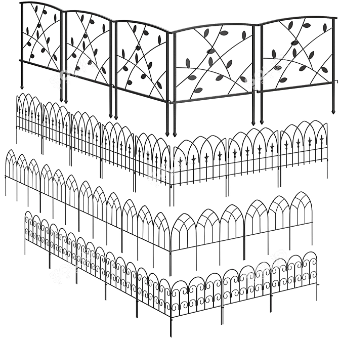 Black Metal Fence Collection 3D model image 5