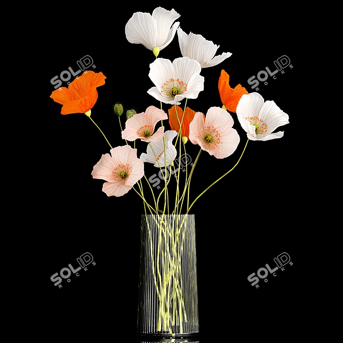 Modern Field Flower Bouquet Set 3D model image 5