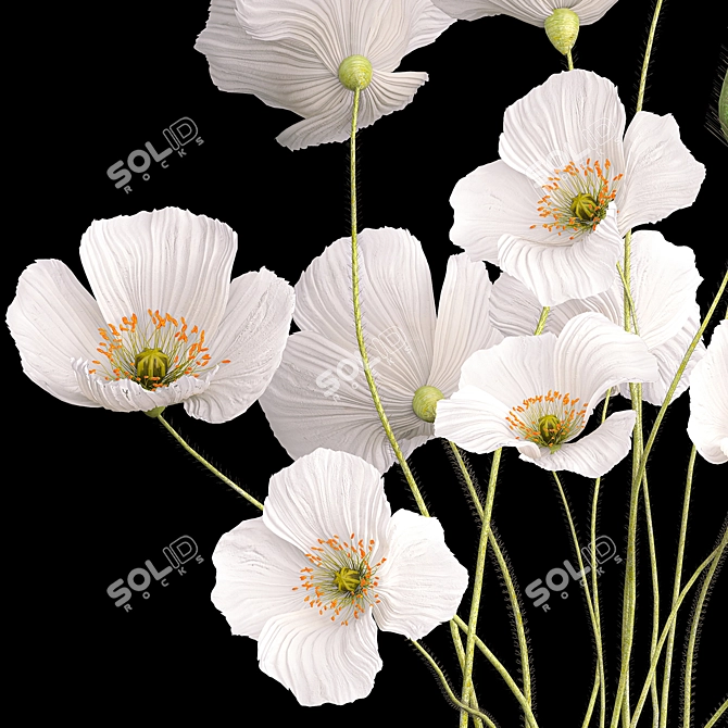 Icelandic Poppy Field Bouquet 3D model image 2