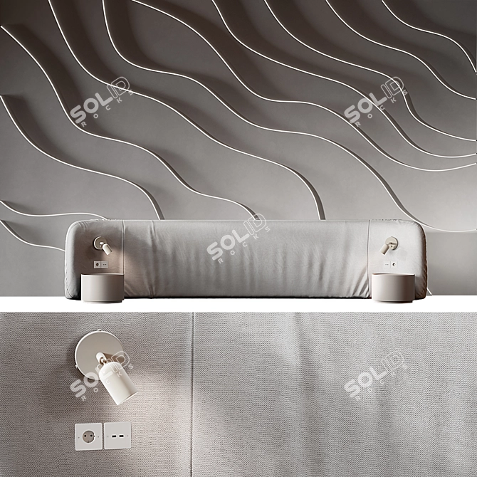 Curved Wave Headboard with Light 3D model image 1