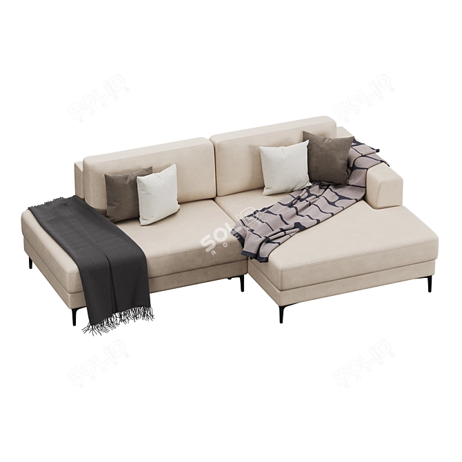 Modern Edwin Velvet Corner Sofa 3D model image 3