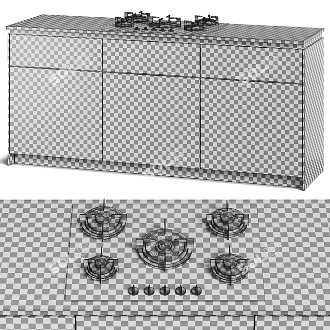 Modern Gas Hob Cooktop Set 3D model image 5