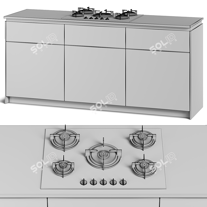 Modern Gas Hob Cooktop Set 3D model image 6