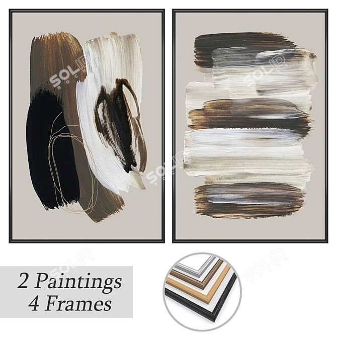 Duo Artwork Set with Frames 3D model image 1