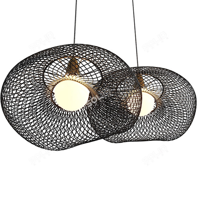 Modern Metal Grid Pendant Lamp 3D model image 3