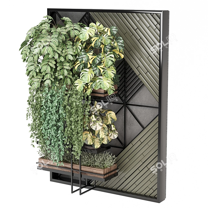 Set of Indoor Plants on Metal Shelf 3D model image 9