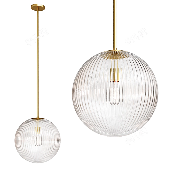 Ribbed Glass Globe Pendant Light 3D model image 1