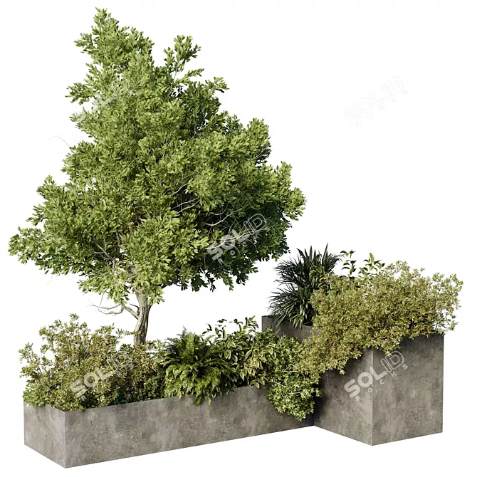 Modern Concrete Box Planters Stand 3D model image 1