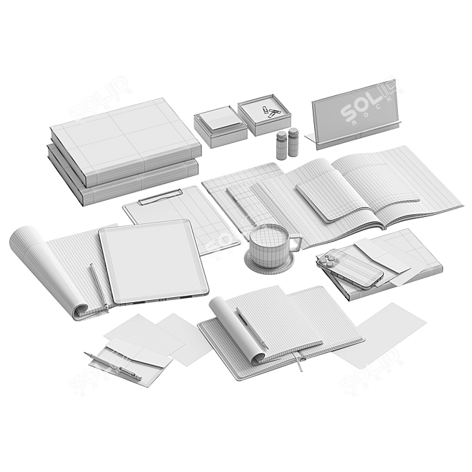 Serene White Office Decor 3D model image 6