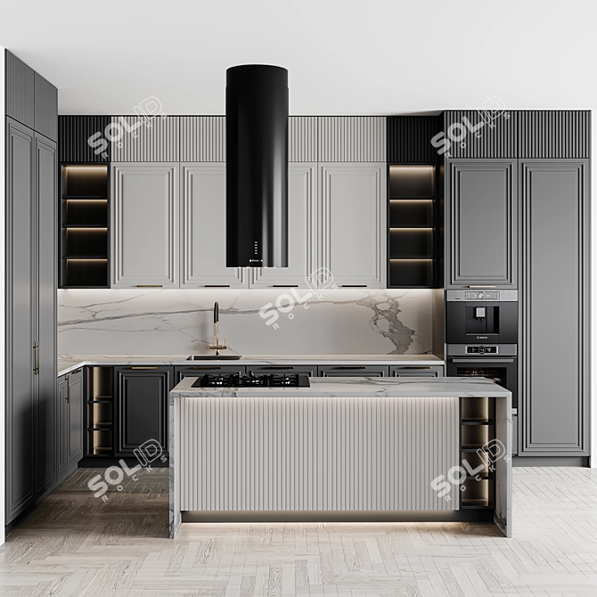Customizable Neoclassic Kitchen Unit 3D model image 1