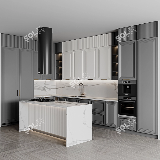 Customizable Neoclassic Kitchen Unit 3D model image 2