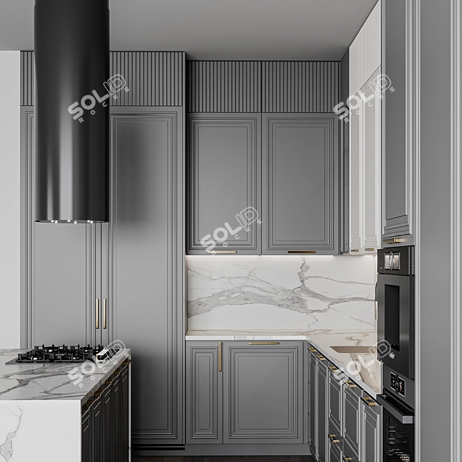 Customizable Neoclassic Kitchen Unit 3D model image 3