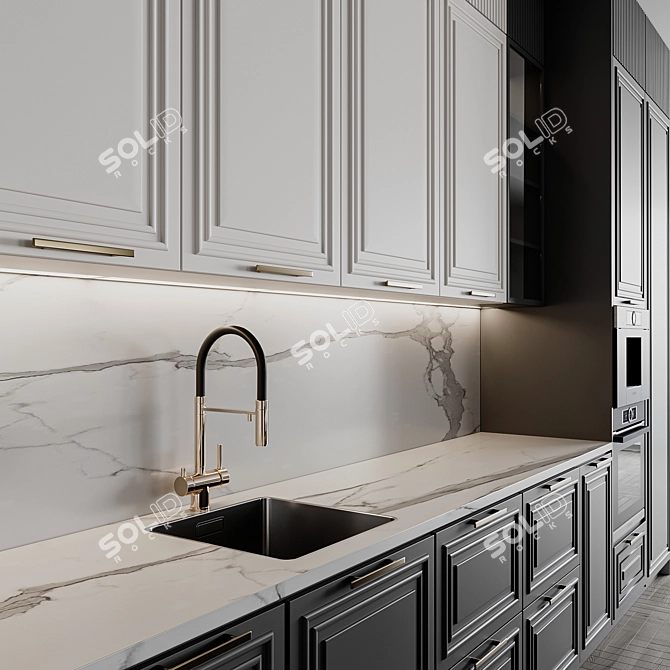 Customizable Neoclassic Kitchen Unit 3D model image 4