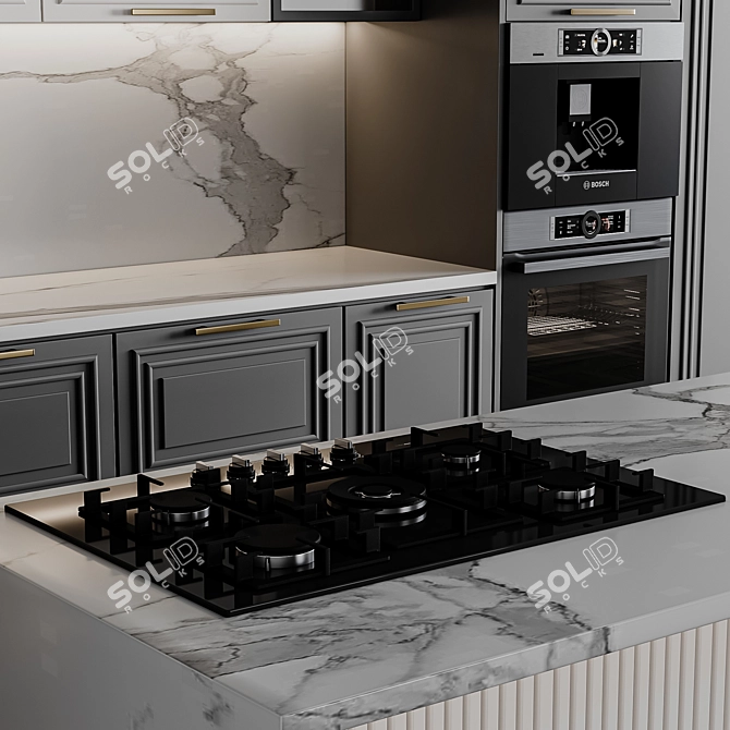 Customizable Neoclassic Kitchen Unit 3D model image 5