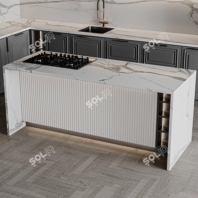 Customizable Neoclassic Kitchen Unit 3D model image 6