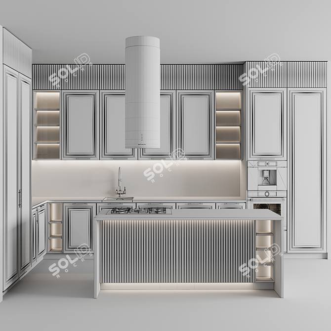 Customizable Neoclassic Kitchen Unit 3D model image 7
