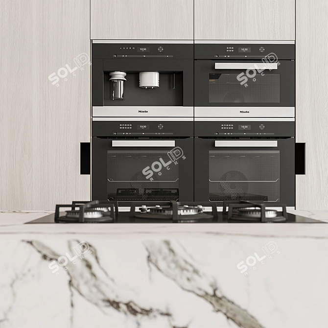 Contemporary Wood Black Kitchen 3D model image 2