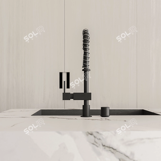 Contemporary Wood Black Kitchen 3D model image 3