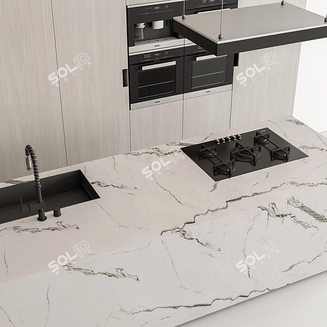 Contemporary Wood Black Kitchen 3D model image 4
