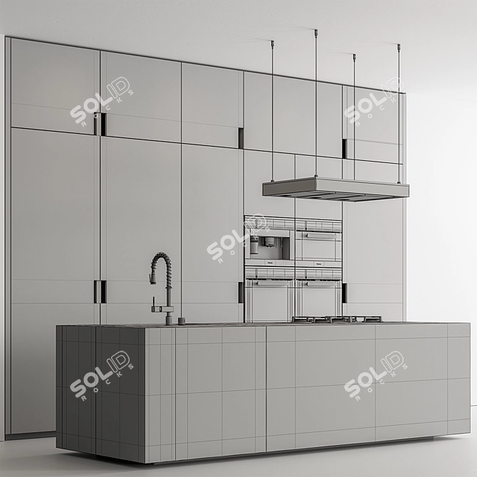 Contemporary Wood Black Kitchen 3D model image 5