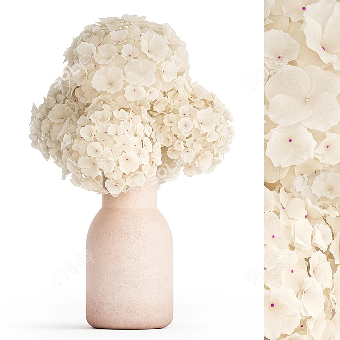 Hydrangea White Bouquet Vase 3D model image 1