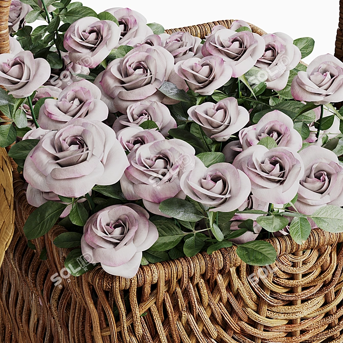 Rose Basket Decor Set with Hat 3D model image 4