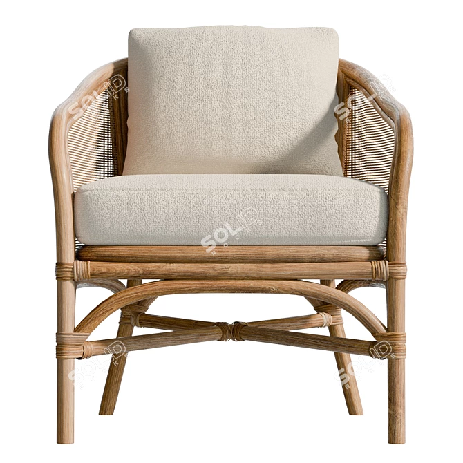 Handwoven Rattan Accent Chair 3D model image 2