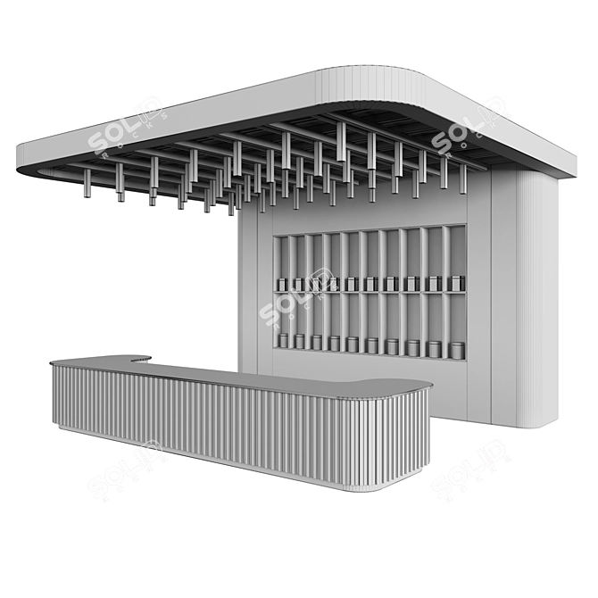 Rustic Wood Bar Counter 3D model image 3