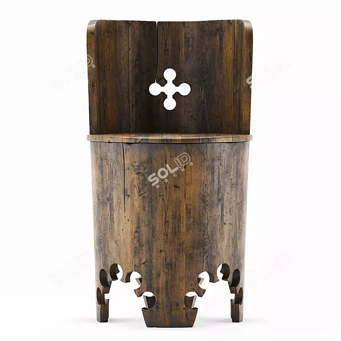 Antique Monastery Chair, 17th Century 3D model image 2