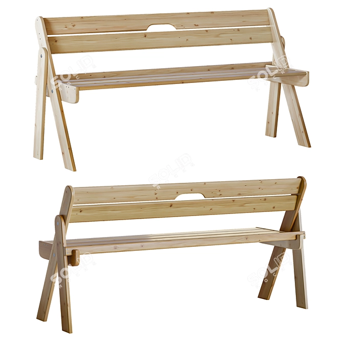 Wooden Folding Bench, Solid Wood 3D model image 1